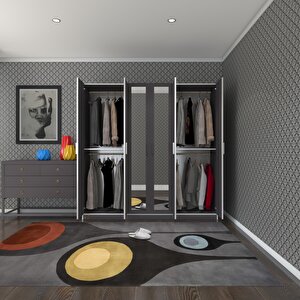 Gardırop 6 Kapaklı Kapılı Anemon 180*180*42 Gri Aynalı Gardolap Dolap Gri