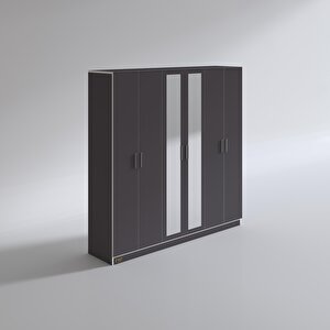 Gardırop 6 Kapaklı Kapılı Anemon 180*180*42 Gri Aynalı Gardolap Dolap Gri