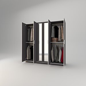 Gardırop 6 Kapaklı Kapılı Anemon 180*180*42 Gri Aynalı Gardolap Dolap Gri