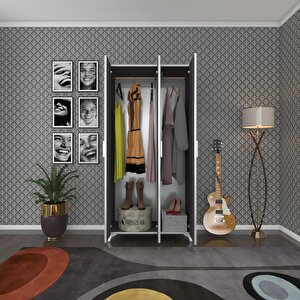 Gardırop 3 Kapaklı Kapılı Menekşe 168*80*42 Gri Ayaklı Gardolap Dolap Gri