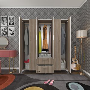 Gardırop 6 Kapaklı Kapılı 2 Çekmeceli Glayör 168*150*42 Crd Ayaklı Gardolap Dolap Cordoba