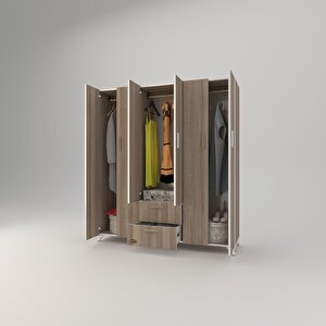 Gardırop 6 Kapaklı Kapılı 2 Çekmeceli Glayör 168*150*42 Crd Ayaklı Gardolap Dolap Cordoba