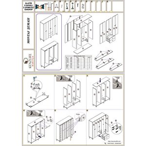 Kenzlife Gardırop 6 Kapaklı Kapılı 2 Çekmeceli Glayör 168*150*42 Crd Ayaklı Gardolap Dolap