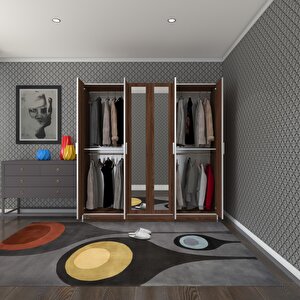 Gardırop 6 Kapaklı Kapılı Anemon 180*180*42 Cvz Aynalı Gardolap Dolap Ceviz