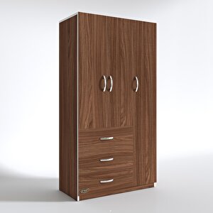 Gardırop 3 Kapılı 3 Çekmeceli Civanperçemi 180*120*52 Cvz Xlarge Kapaklı Gardolap Dolap Ceviz