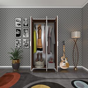 Gardırop 3 Kapaklı Kapılı Menekşe 168*80*42 Cvz Ayaklı Gardolap Dolap Ceviz