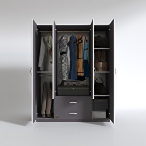 Gardırop 4 Kapılı 2 Çekmeceli Deligül 180*160*52 Gri Xlarge Kapaklı Gardolap Dolap Gri