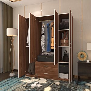 Gardırop 4 Kapılı 2 Çekmeceli Deligül 180*160*52 Cvz Xlarge Kapaklı Gardolap Dolap Ceviz