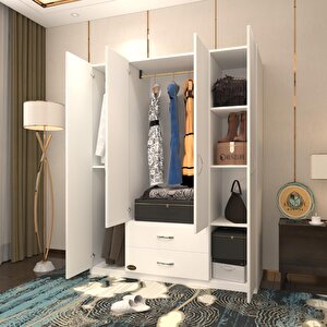 Gardırop 4 Kapılı 2 Çekmeceli Deligül 180*160*52 Byz Xlarge Kapaklı Gardolap Dolap Beyaz