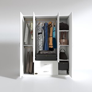 Gardırop 4 Kapılı 2 Çekmeceli Deligül 180*160*52 Byz Xlarge Kapaklı Gardolap Dolap Beyaz