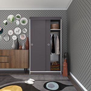 Gardırop Sürgülü Kapaklı Kapılı Karanfil100 Gri Gardolap Dolap Gri