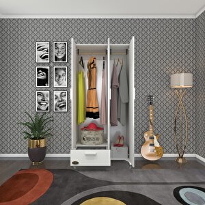Gardırop 3 Kapaklı Kapılı Çekmeceli Yasemin 168*80*42 Byz Ayaklı Gardolap Dolap Beyaz