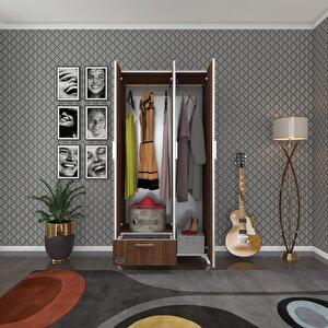 Gardırop 3 Kapaklı Kapılı Çekmeceli Yasemin 168*80*42 Cvz Ayaklı Gardolap Dolap Ceviz