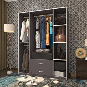 Giysi Dolabı Orhan 175*120*40 Gri Gardırop 2 Çekmeceli Gri