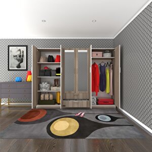 Gardırop 6 Kapılı Çekmeceli Begonvil240 Crd Aynalı Kapaklı Gardolap Dolap Cordoba