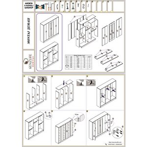 Gardırop 6 Kapaklı Kapılı Anemon 180x180x42 Cordoba Gardolap Dolap Cordoba