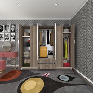 Gardırop 6 Kapılı Çekmeceli Begonvil210 Crd Kapaklı Gardolap Dolap Cordoba