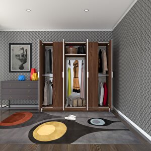 Gardırop 6 Kapaklı Kapılı Anemon 180*180*42 Cvz Gardolap Dolap Ceviz