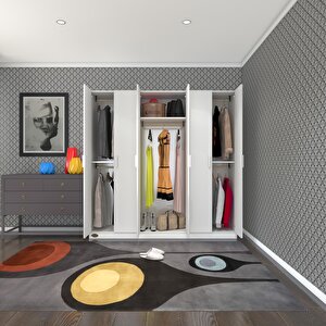 Gardırop 6 Kapaklı Kapılı Anemon 180*180*42 Byz Gardolap Dolap Beyaz