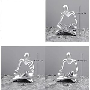 İskandinav Tarz 3 Adet Lüks Stil Kitap Okuyan İnsan Figürü Soyut Şekil Biblo Heykel Ev Dekorasyon Süsleri Masa Dekoru Raf Dekoru Gümüş