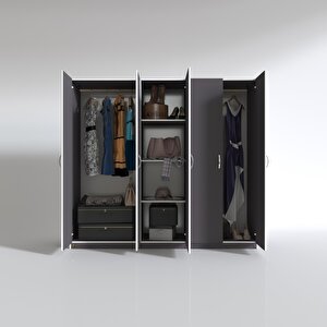 Gardırop 5 Kapılı Horozibiği 180*200*52 Gri Xlarge Kapaklı Gardolap Dolap Gri