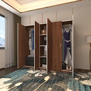 Gardırop 5 Kapılı Horozibiği 180*200*52 Cvz Xlarge Kapaklı Gardolap Dolap Ceviz