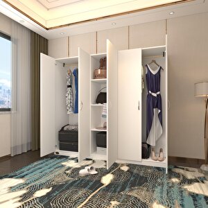 Gardırop 5 Kapılı Horozibiği 180*200*52 Byz Xlarge Kapaklı Gardolap Dolap Beyaz
