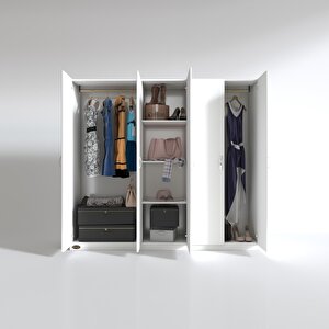 Gardırop 5 Kapılı Horozibiği 180*200*52 Byz Xlarge Kapaklı Gardolap Dolap Beyaz