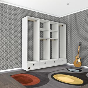 Giysi Dolabı 4 Bölmeli 4 Çekmeceli Kamil 182*200*42 Byz Dolap Kapaksız Beyaz