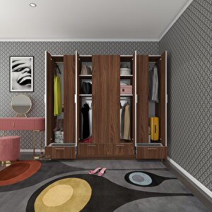 Gardırop 8 Kapılı 4 Çekmeceli Zambak 182*200*42 Cvz Kapaklı Gardolap Dolap Ceviz
