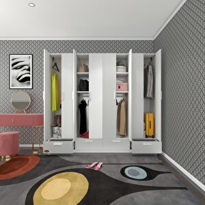 Gardırop 8 Kapılı 4 Çekmeceli Zambak 182*200*42 Byz Kapaklı Gardolap Dolap Beyaz