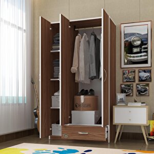 Gardırop 3 Kapılı 1 Çekmeceli Hanımeli 180*120*52 Cvz Xlarge Kapaklı Gardolap Dolap Ceviz