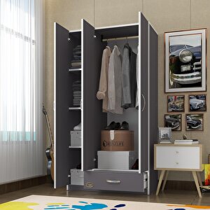 Gardırop 3 Kapılı 1 Çekmeceli Hanımeli 180*120*52 Gri Xlarge Kapaklı Gardolap Dolap Gri