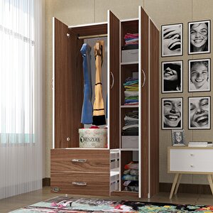 Gardırop 3 Kapılı 2 Çekmeceli Fesleğen 180*120*52 Cvz Xlarge Kapaklı Gardolap Dolap Ceviz