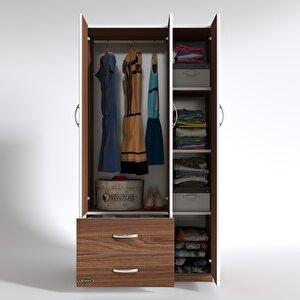 Gardırop 3 Kapılı 2 Çekmeceli Fesleğen 180*120*52 Cvz Xlarge Kapaklı Gardolap Dolap Ceviz