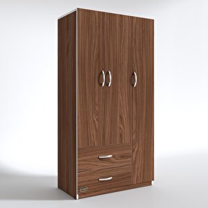 Gardırop 3 Kapılı 2 Çekmeceli Fesleğen 180*120*52 Cvz Xlarge Kapaklı Gardolap Dolap Ceviz