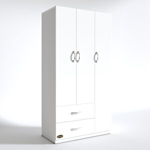 Gardırop 3 Kapılı 2 Çekmeceli Fesleğen 180*120*52 Byz Xlarge Kapaklı Gardolap Dolap Beyaz