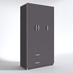 Gardırop 3 Kapılı 2 Çekmeceli Fesleğen 180*120*52 Gri Xlarge Kapaklı Gardolap Dolap Gri