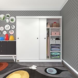 Gardırop Sürgülü Kapaklı Kapılı 180 Papatya Byz Gardolap Dolap Beyaz