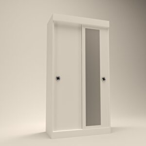 Gardırop Sürgülü Kapaklı Kapılı Karanfil090 Byz Aynalı Gardolap Dolap Beyaz