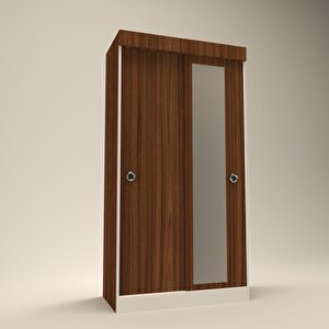 Gardırop Sürgülü Kapaklı Kapılı Karanfil090 Cvz Aynalı Gardolap Dolap Ceviz