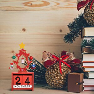 Dekoratif Minyatür Masa Takvimi Ahşap Yılbaşı Süsü Masa Dekoru