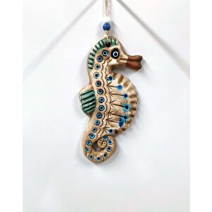 Seramik Mini Deniz Atı Figürlü Dekoratif Duvar Süsü 9x18 Cm