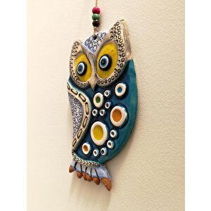 Seramik Baykuş Figürlü Dekoratif El İşi Duvar Süsü Nazarlık