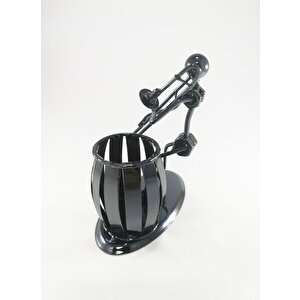 Dekoratif Trombon Çalan Adam Metal Kalemlik Masa Süsü