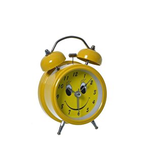 Dekoratif Gülen Yüz Emojili Işıklı Masa Saati Metal Çalar Saat