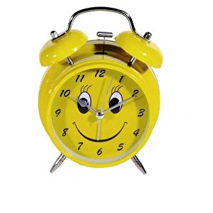 Dekoratif Gülen Yüz Emojili Işıklı Masa Saati Metal Çalar Saat