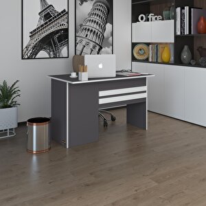 Ofis Masası Kamikaze Gri Sağ 75*170*80 Raflı Dolap Şeritli Bilgisayar Çalışma Masası
