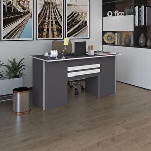 Ofis Masası Pat Morita Gri 75*170*80 Kilitli Kapaklı Dolap Çiftli Şeritli Bilgisayar Çalışma Masası