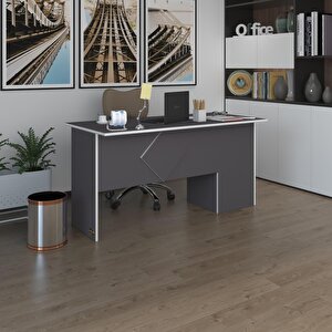 Ofis Masası Yoko Ono Gri Sol 75*170*80 Raflı Dolap Eşkenar Bilgisayar Çalışma Masası